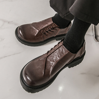 Chaussures décontractées en cuir pour hommes, grande taille, basses, noires, à bout rond, avec talon compensé, de haute qualité