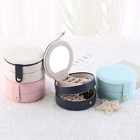 Boîte à bijoux ronde portable en cuir PU avec logo personnalisé, petite boîte de voyage pour organisateur de bijoux, collier, bague, boucle d'oreille, mallette de rangement