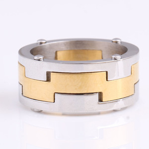 Anillo Geométrico de Acero Inoxidable y Titanio de Dos Tonos de 12 mm, Joyería de Moda para Hombre, Regalo - Product Image 4