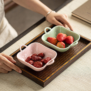 Ceramic Square Fruit Plate Double Eared Porcelain Dried Fruit Dish Tea Room Wedding Party <b>Snack</b> <b>Tray</b> - Product Image 1