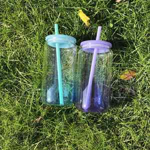 Us Warehouse Unbreakable 16Oz <b>Clear</b> Ombre <b>Jelly</b> Color Can Gradient Colorful Acrylic Blank Plastic Tumbler Cup for Vinyl - Product Image 4