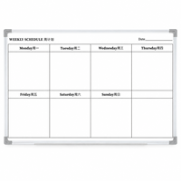 Tableau blanc magnétique de planification hebdomadaire avec cadre en aluminium, grille d'horaire bilingue et plateau pour marqueurs