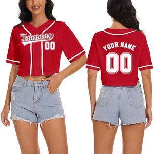 Women's Cropped Baseball Jersey Custom Name Number Red Sport Shirt Casual Athletic <b>Tee</b> Team Game Day Apparel - Product Image 2