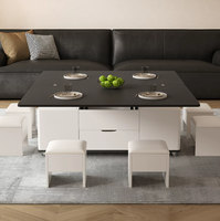 Table basse relevable et table à manger 2-en-1 pour salon, avec tabourets