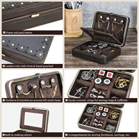 Boîte de rangement pour bijoux en cuir véritable, logo personnalisé, cadre métallique de luxe, design d'ouverture, organiseur de bijoux pour hommes CF6018