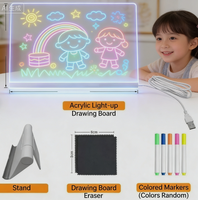 Tableau blanc effaçable à sec en acrylique d'usine OEM, support de bureau transparent avec lampe à message LED, tableau de dessin effaçable