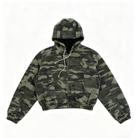 Blouson à capuche surdimensionné personnalisé en tissu uni avec ourlet et poignets élastiques, fermeture éclair intégrale, rembourré, court, pour homme, avec logo brodé, vente en gros