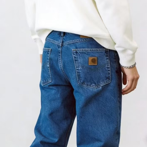 กางเกงยีนส์ทรงตรงผ้าฝ้ายสำหรับผู้ชาย แบรนด์รถยนต์ แฟชั่นสตรีทแวร์ ดีไซน์ล่าสุด แต่งขากางเกงเดี่ยว ล้างสีน้ำเงินแบบสบายๆ พร้อมโลโก้ - Product Image 6