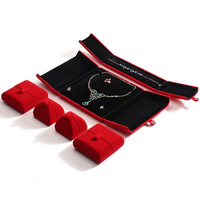 Boîte à bijoux double ouverture en velours rouge avec bouton-pression pour bague, boucles d'oreilles, collier, emballage cadeau personnalisé