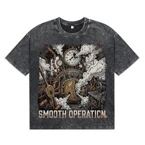 Camisetas de Algodón Transpirables y Antiarrugas de Alta Calidad para Hombre, Estilo Casual, para Venta al por Mayor, Camisetas Oversize con Estampado Steampunk de Tren y Lavado Ácido - Product Image 1