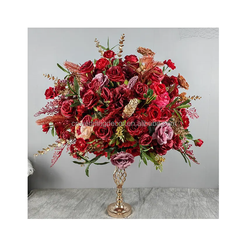 Casamento liso marfim vermelho grande artificial rosa e hortênsia flor bola centrais para decoração do casamento