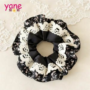Scrunchie Rambut Kain Lace Dua Lapis Motif Bunga, Ikat Rambut Manis untuk Wanita, Karet Rambut Besar Ukuran Jumbo - Product Image 5