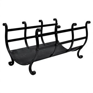 Estante de leña de hierro forjado para uso doméstico, soporte de registro de chimenea para interiores y exteriores de Metal recubierto de polvo negro de aspecto moderno - Product Image 1