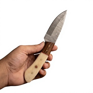 Cuchillo de caza y camping de hoja fija con punta de caída, de acero de Damasco forjado, con mango de madera Pakka azul, 3 años de garantía, personalizable DIY - Product Image 3