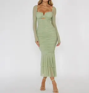 Vestido longo com babado bodycon com alças cortadas para mulheres, novidade elegante para clube de festas, maxi, novidade de 2024