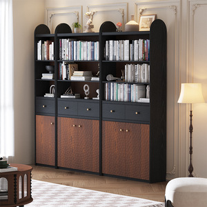 Librería Industrial de Roble <span class=keywords><strong>Rojo</strong></span> Norteamericano Sólido con Almacenamiento de Pared Completo y Vitrina de Exhibición para Sala de Estar - Product Image 2