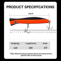 Leurres de pêche 120g 190mm, Wobblers, Leurre Popper Grande Bouche, Leurre Flottant pour Carpe en Surface, Appâts de Traîne pour Grandes Prises