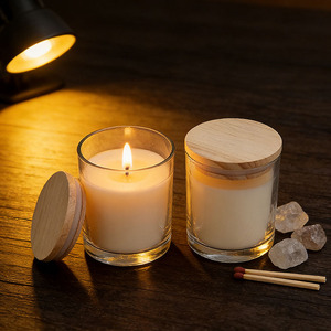 Vente en gros de pots à bougies en <span class=keywords><strong>verre</strong></span> transparent personnalisés de 7 oz (200 ml) avec couvercle en bambou, récipients <span class=keywords><strong>pour</strong></span> bougies <span class=keywords><strong>pour</strong></span> la décoration de la maison et la fabrication de bougies - Product Image 5