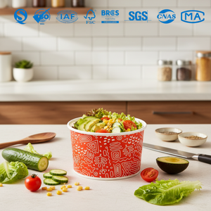 Bol à salade jetable écologique biodégradable en papier kraft avec couvercle pour salade à emporter, hamburger et en-cas - Product Image 1