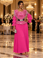 Ensemble de Robe de Soirée Élégante Grande Taille pour Femmes Africaines, Deux Pièces, à Paillettes, Manches Volants, pour Fête Formelle et Mariage - Vente en Gros
