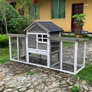 SDR031-gris – Grand enclos à poules en bois élégant avec couloir coulissant horizontal pour lapins, poules, hamsters et furets - Product Image 6