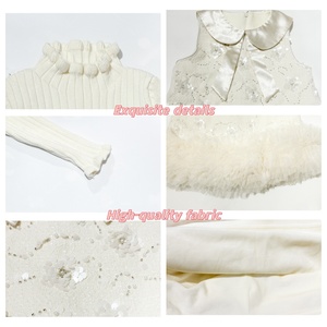 Set Abito in Maglia Beige per Bambine con Dettagli in Paillettes e Gonna in Tulle, Elegante Outfit da Festa per Bambine, Disponibile e Personalizzabile - Product Image 3