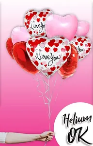 Set de Globos para San Valentín de 18" de Aluminio en Forma de Corazón Rojo y Rosa con Frase I LOVE YOU para Boda - Product Image 2