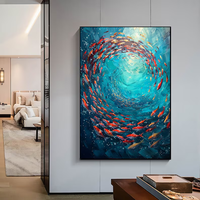 Peinture à l'huile sur toile de poissons koï 100% peinte à la main sur mesure avec cadre intérieur.