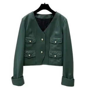 여성 멋진 스타일 가죽 코트 가죽 자켓 녹색 양 가죽 자켓