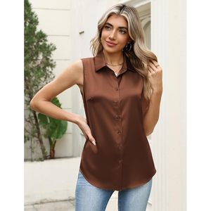Blusa de Satén para Mujer FOXA, Sin Mangas, con Botones, Estilo Casual de Negocios, Elegante - Product Image 3