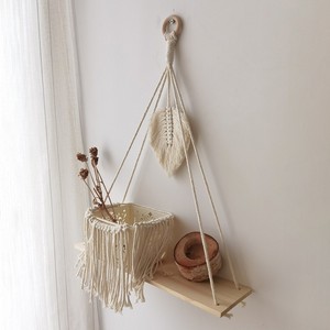 Bohemian Handmade Woven Wall Decoration Shelf Hanging Storage Shelf with <strong>Wood</strong> <strong>Plate</strong> for Home Stay Decoration - Product Image 3