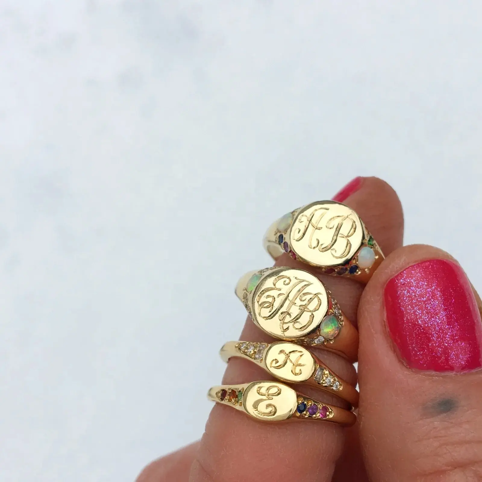 Set di anelli con sigillo in zircone con pietre preziose placcate in oro 14k YINJU in argento Sterling 925
