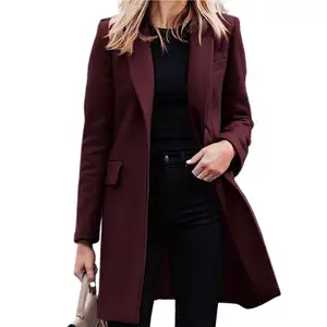 Kadınlar için S-5XL sonbahar kış trençkot takım elbise ceket tek göğüslü uzun Blazer ceket kadın ceket sobretudo feminino