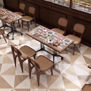 Retro Style Coffee Shop Table And Chair <b>Set</b> For Western Restaurants Dessert Shops Bakeries Hong Kong Tea Houses - Product Image 1