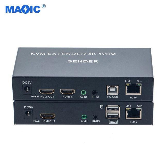 Audio Video Equipment 4K 120M HDMI USB 2.0 KVM Extender Over Cat5e Cat6 KVM Extender 120m for Keyboard Mouse