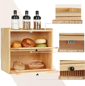 Jual Langsung Pabrik Kotak Roti Mini 2 Lapis Kayu Solid Tutup Lipat Penyimpanan Rumah Tangga Dapur Kabinet Kue Kering Penyimpanan Roti - Product Image 4
