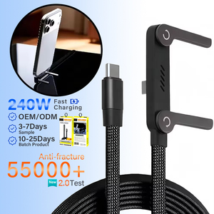 Soporte Plegable Invisible 2 en 1 para Teléfono, Cable de Carga Rápida USB C Tipo C de 240W para iPhone 15 16 17 Pro Max Xiaomi <span class=keywords><strong>Samsung</strong></span> - Product Image 1