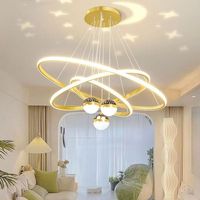 Lustres LED modernes de luxe européens en fer 85-265V, 3 anneaux 20/40/60cm + 3 ampoules, effet lune et étoiles, suspension pour salle à manger, maison