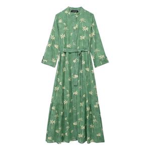 Robes Midi à Manches Longues et Col Rond à Imprimé Floral, Nouvelle Série, Personnalisables, pour Femmes, Style Commuter, Vente en Gros - Product Image 1