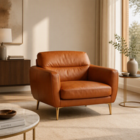 Moderner brauner Leder-Akzentsessel, Einzelsofa, Loungesessel für Wohnzimmer und Gästezimmer