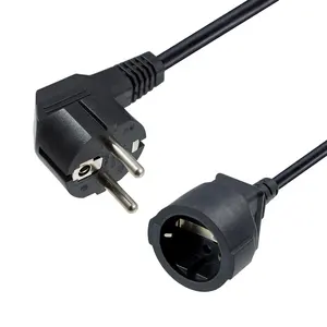 16A high current H05vv-F 3*1.5mm high quality European Standards bend plug to waterproof female plug black power extension cable