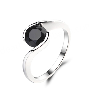 Bague en argent sterling 925 avec onyx noir de forme ronde et plaqué rhodium pour mariage ou fête - Product Image 1