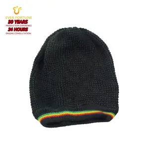 Gorro reggae de acrílico unissex, de malha, arco-íris, manguito preto, esportes, quente para o inverno