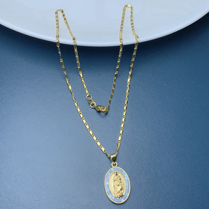 Oval Shape Religion Fashion Colar 2023 Colar De Corrente De Ouro De Latão <span class=keywords><strong>Jesus</strong></span> Mãe De Pérolas Colar Para Mulheres Homens - Product Image 3