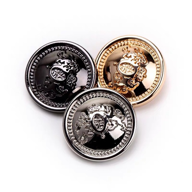 Double Lion Metal Buttons: Leather Stitched, College Style for Shirt & Trench Coat, Handmade Decoration