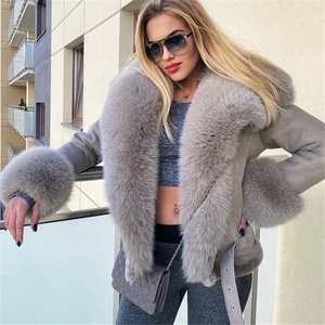 Manteau en fourrure de renard véritable de luxe Offres Spéciales Veste en cuir véritable grande taille pour femmes avec fourrure