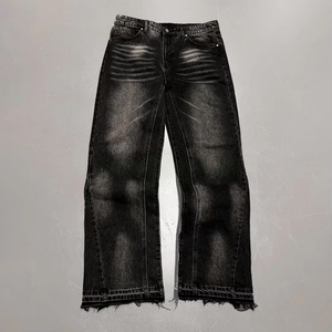 <b>Jeans</b> Manufacturer Custom Designer Vintage Black Denim Pants <b>High</b> <b>Waist</b> Raw Hem Distressed <b>Jeans</b> <b>Men</b> - Product Image 1