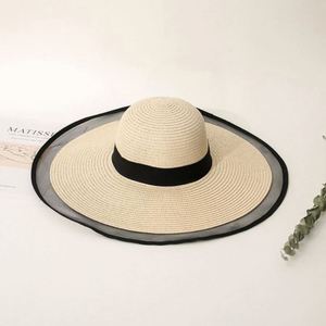 Zhejiang Wholesale Custom Mesh Trimmed Wide Brim Oversized <b>Straw</b> Visor <b>Hat</b> Beach <b>Hats</b> - Product Image 6