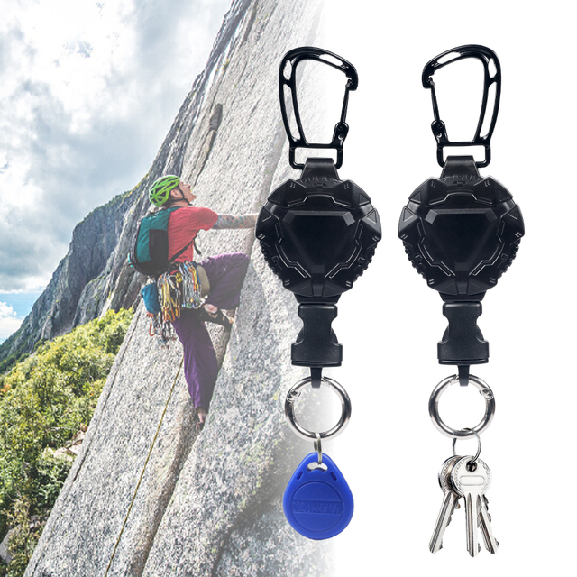 New Style Outdoor 80cm Wire Rope Retractable Badge Keychain Heavy Duty Carabiner Badge Reel Clip