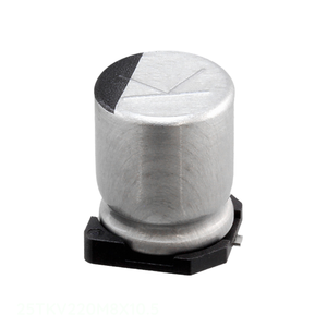 Condensador de Montaje Superficial (SMD) de Canal de Fabricante, Alúmenes, 220uF, 20%, 25V, 25TKV220M8X10.5 - Product Image 1